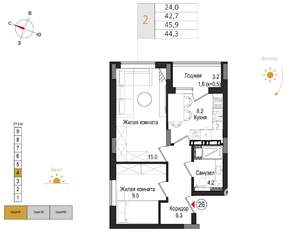 2-к квартира, вторичка, 44м2, 4/9 этаж