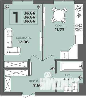 1-к квартира, строящийся дом, 37м2, 1/8 этаж
