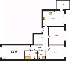 3-к квартира, вторичка, 84м2, 3/9 этаж