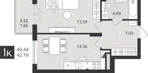 Студия квартира, сданный дом, 40м2, 2/4 этаж