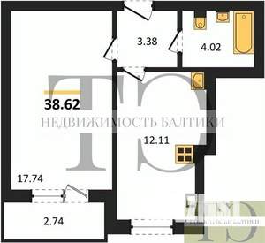 1-к квартира, вторичка, 39м2, 6/9 этаж