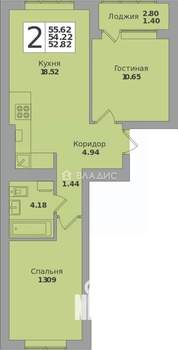 2-к квартира, вторичка, 56м2, 1/8 этаж