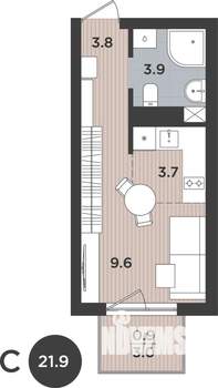 1-к квартира, вторичка, 22м2, 2/9 этаж