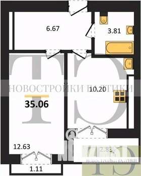 1-к квартира, вторичка, 35м2, 9/9 этаж