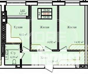 2-к квартира, строящийся дом, 55м2, 1/9 этаж