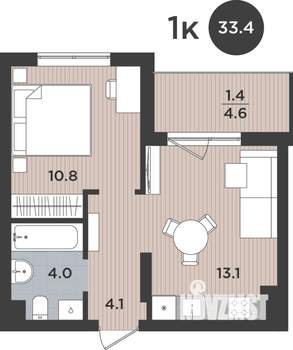 1-к квартира, вторичка, 33м2, 6/9 этаж