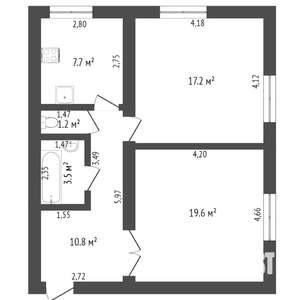 2-к квартира, вторичка, 60м2, 1/3 этаж