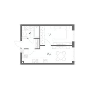 1-к квартира, строящийся дом, 38м2, 3/8 этаж