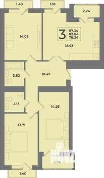 3-к квартира, вторичка, 87м2, 9/9 этаж