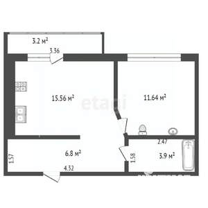 1-к квартира, вторичка, 38м2, 4/8 этаж