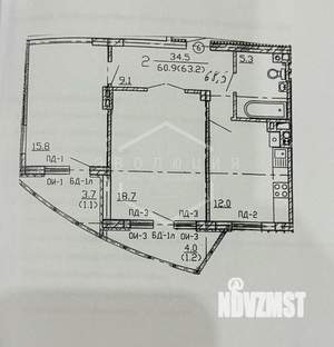 2-к квартира, вторичка, 64м2, 2/14 этаж