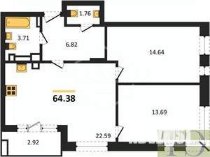 2-к квартира, вторичка, 64м2, 4/9 этаж