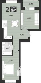 2-к квартира, вторичка, 56м2, 2/9 этаж
