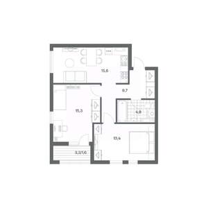 2-к квартира, строящийся дом, 59м2, 4/18 этаж