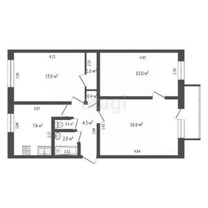 3-к квартира, вторичка, 59м2, 2/5 этаж