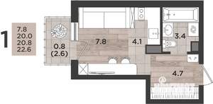 Студия квартира, вторичка, 21м2, 13/14 этаж