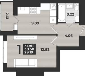 1-к квартира, вторичка, 32м2, 8/9 этаж