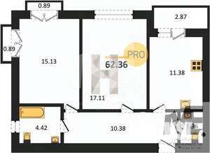 2-к квартира, вторичка, 62м2, 8/9 этаж