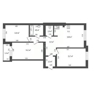 3-к квартира, вторичка, 75м2, 5/9 этаж