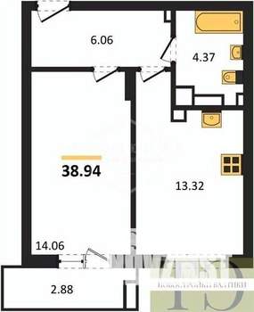 1-к квартира, вторичка, 39м2, 3/9 этаж