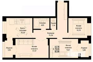 3-к квартира, сданный дом, 83м2, 9/10 этаж