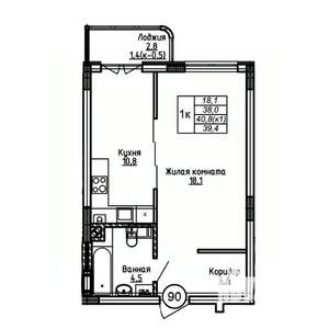 1-к квартира, вторичка, 39м2, 1/9 этаж