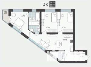 3-к квартира, строящийся дом, 82м2, 7/9 этаж