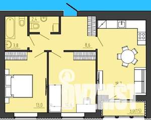 2-к квартира, строящийся дом, 64м2, 5/8 этаж