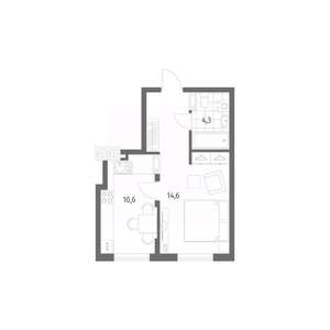 1-к квартира, строящийся дом, 35м2, 3/8 этаж