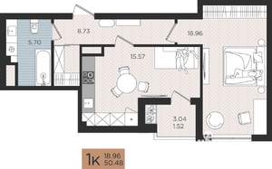 1-к квартира, строящийся дом, 50м2, 2/10 этаж