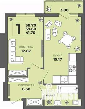 1-к квартира, строящийся дом, 40м2, 8/8 этаж