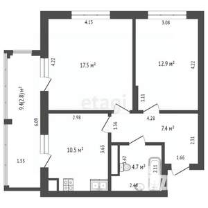 2-к квартира, вторичка, 53м2, 5/10 этаж