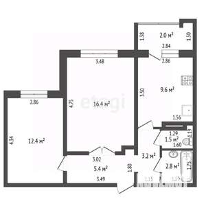 2-к квартира, вторичка, 51м2, 1/9 этаж