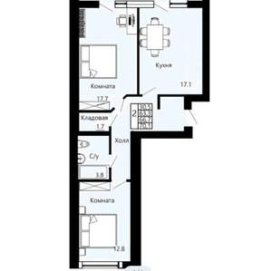 2-к квартира, вторичка, 70м2, 1/9 этаж