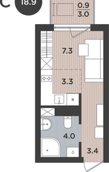 1-к квартира, вторичка, 19м2, 6/9 этаж