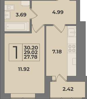 1-к квартира, вторичка, 30м2, 9/9 этаж