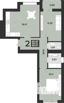 2-к квартира, вторичка, 61м2, 9/9 этаж