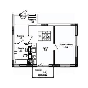 1-к квартира, вторичка, 44м2, 5/9 этаж