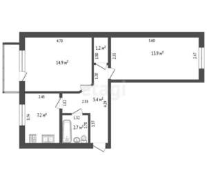 2-к квартира, вторичка, 44м2, 4/5 этаж