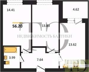 2-к квартира, вторичка, 56м2, 2/4 этаж