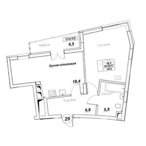 1-к квартира, вторичка, 51м2, 6/7 этаж