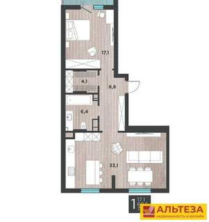 1-к квартира, сданный дом, 72м2, 2/8 этаж