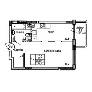 1-к квартира, вторичка, 38м2, 1/9 этаж