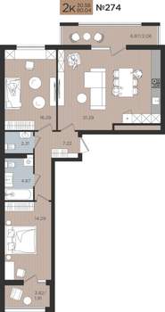 2-к квартира, вторичка, 80м2, 6/10 этаж