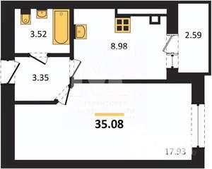 1-к квартира, вторичка, 35м2, 8/9 этаж