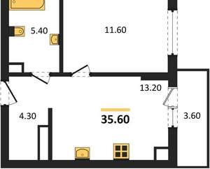 1-к квартира, вторичка, 35м2, 9/9 этаж