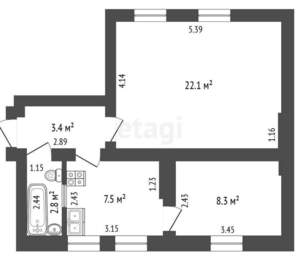 2-к квартира, вторичка, 44м2, 1/5 этаж