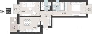 2-к квартира, строящийся дом, 64м2, 10/10 этаж
