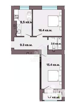 2-к квартира, вторичка, 56м2, 7/10 этаж