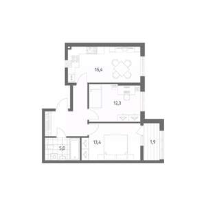 2-к квартира, строящийся дом, 59м2, 1/8 этаж